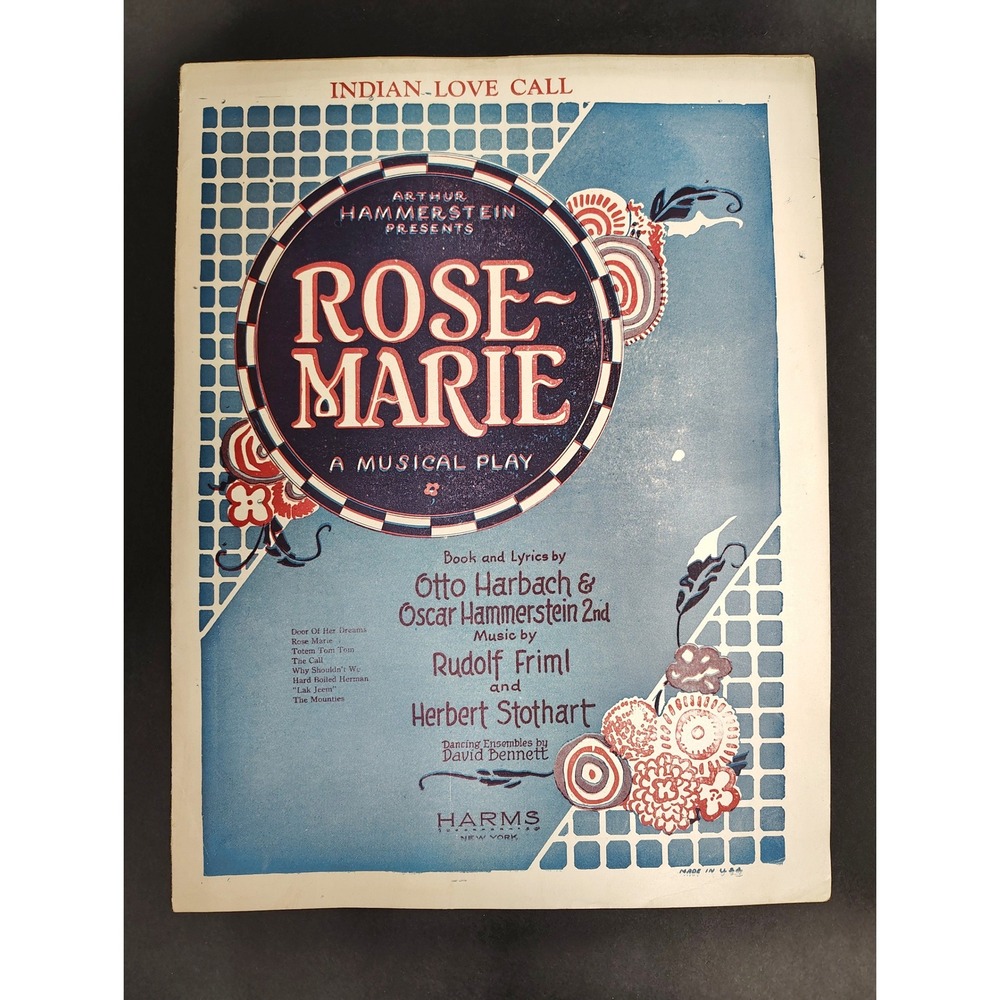 Indian Love Call 1924 Sheet Music‎ Rose-Marie Musical Play Blue Art Deco Cover